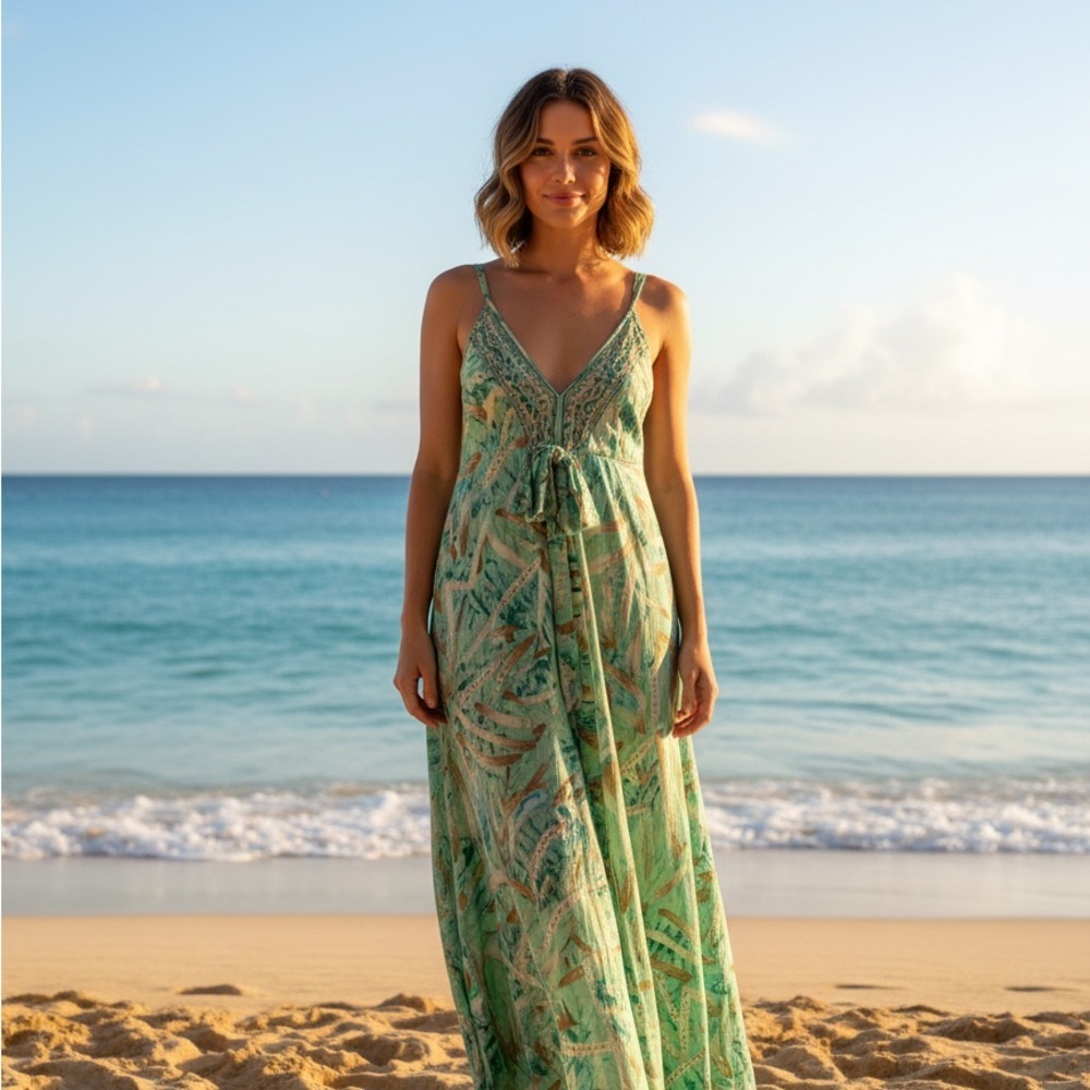 Ananta Chic Geometric Maxi Dress with Bow Detail
